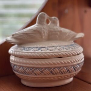 Vintage Ceramic Woven Basket Lovebirds